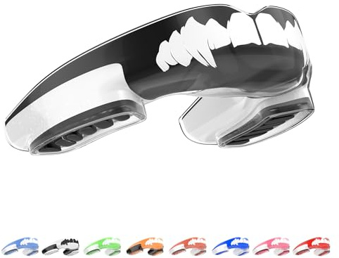 Reductro Mouthguard Slim Fit, Adults and Junior Sports Gum Shield Mouth Guard with case for Boxing, MMA, Rugby, Hockey, Karate, Judo and All Contact Sports. Fitting Technology. (Black & White)