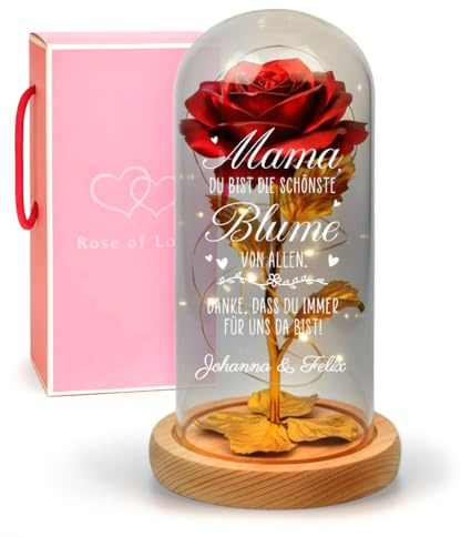 Love Faith personalisierte Rose im Glas für Mama - Spruch & Name | Wähle einen individuellen Spruch & Namen für deine LED-Rose - Liebevolles Geschenk für Mama zum Muttertag oder Geburtstag