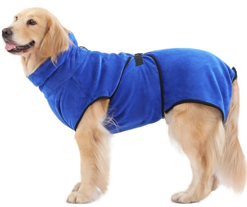 PETTOM Peignoir Chien Super Absorbant, Serviette Chiens Séchage Rapide en Microfibre pour Bain Plage Pluie (Bleu, S)