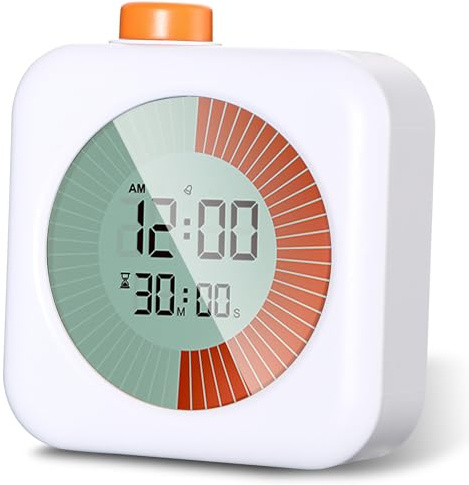 SinLaw Timer Visivo Bambini, Funzione Orologio e Sveglia, Timer Conto Alla Rovescia Silenzioso da 60 Minuti, Timer Cucina, Strumento di Gestione del Tempo per Bambini e Adulti