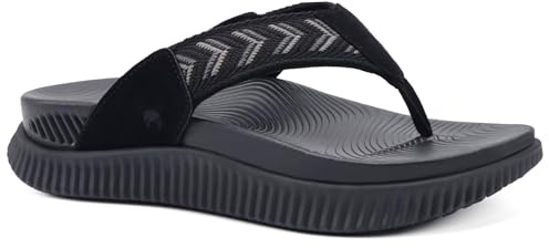 KuaiLu Womens Orthotic Flip Flops Athletic Thick Cushion Recovery Thong Sandals Summer Slip On Memory Foam Ladies Sport Walking Sandles Comfort Plantar Fasciitis Arch Support Beach Black Size 7