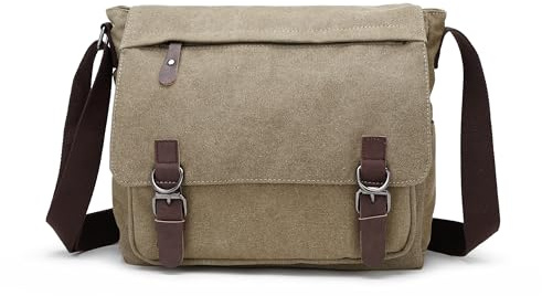 Sechunk Segeltuch Leder Herren Umhängetasche 15,6 Zoll Große Laptoptasche Vintage Canvas Messenger Bag Aktenktasche Schultertasche Bürotasche Kuriertasche Arbeitstasche
