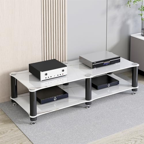 Meuble stéréo Meuble TV/Meuble Home Cinéma avec Pieds amortisseurs, Meuble stéréo pour médias/Meuble Audio pour salles de réunion, Support AV pour Amplificateur/DVD/Lecteur de disques(White)