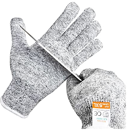 Guantes Anti-Corte, Guantes a prueba de cortes, guantes de trabajo de seguridad de nivel 5 resistentes a cortes HPPE de grado alimenticio for el hogar, color gris y negro, protección de seguridad Tran
