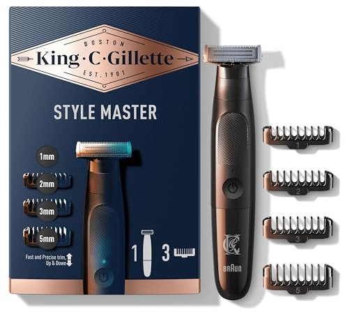 King C. Gillette Rasoio Elettrico Barba Style Master, Tecnologia CenterCut per Offrire Profondità, Lama Affilata Per 6 Mesi, 4 Pettini Regolatori Intercambiabili, Regolabarba Uomo Impermeabile