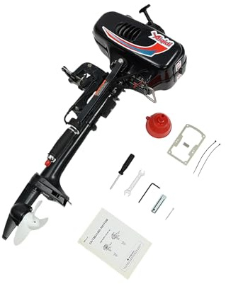 Fyssnn 2-Takt 3.5ps Außenborder Bootsmotor, 52cc Wasserkühlung Tragbar Benzinmotor, 1.3L Tank, CDI Zündung, Außenbordmotor für Schlauchboote Fischerboote Segelboote kleine Yachten