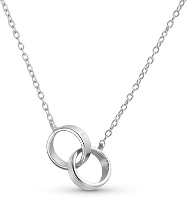 Bling Jewelry Romantische Bff Ewige Freundschaft Ineinander Greifende Kreise Unendlichkeits Anhänger Halskette Für Frauen Teenager Mutter Tochter Roségold Plattiertes .925 Sterling Silber