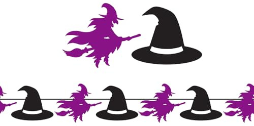 FIESTAS GUIRCA | Guirnalda Brujas (300 cm) - Decoración de Halloween y Fiestas Temáticas - Ideal para Celebraciones y Eventos - Accesorio de Decoración - Morado y Negro