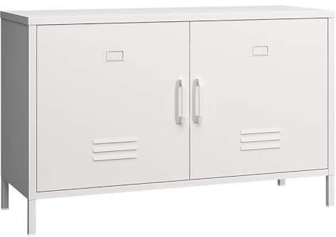 Elitehouse 2 Door Steel Accent Cabinet,White Metal Storage Cabinet with Adjustable Shelf,2-Tier Office Cabinet,Multipurpose Metal Locker Storage Cabinet for Office Home,Music Studio