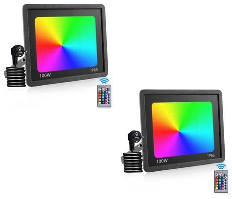 Ankishi 2 PACK RGB Led Strahler,100W Außenlampe Mit Fernbedienung,Aluminiumdruckguss RGB-Farbwechsel Flutlicht,Ip66 Wasserdicht,Speicherfunktion Gartenstrahler Led Außen,Discolicht,Partylicht