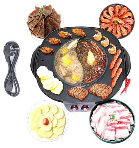 WSIKGHU Hot Pot e BBQ Grill elettrico da 2100 W, pentola elettrica con rivestimento antiaderente, 220 V, per barbecue coreano, Hotpot Thai per 6-8 persone