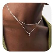 upeilxd Collares de plata con inicial en capas para mujer, delicado collar de gargantilla con colgante pequeño de la A a la Z, collar personalizado con nombre de monograma, impermeable, no se