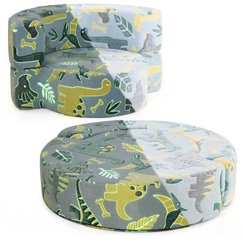 COSTWAY 2 in 1 Kindersofa rund, Spielsofa im Dunkeln Leuchtend, Kindercouch gepolstert mit abnehmbarem Bezug, Kindersessel für Jungen und Mädchen ab 3 Jahren (Blau)