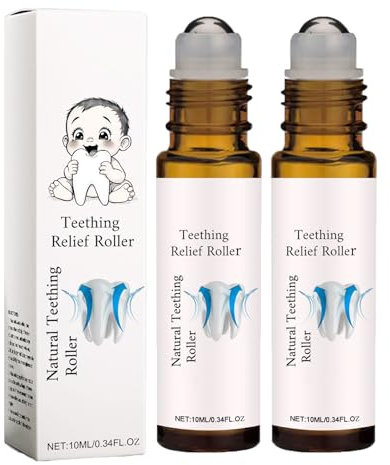 2 Stück Zahnen Natürliche Schmerzlinderungsrolle, Teething Roller Baby, Baby Teething Roller, Baby Zahnen Massage Roller, Zahnen Beruhigendes Öl Roller, Zahnungsbeschwerden Reduzieren