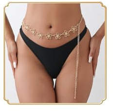 Chaîne de taille de fleur vintage creuse fleur corps chaîne lariat ventre chaîne ceinture été plage bikini bijoux réglable pour femme, taille unique, Alliage, Pas de pierre précieuse