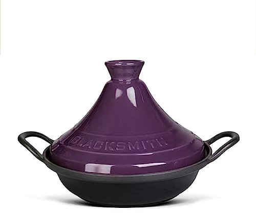 Tagine PotMoroccan Tagine Pot Cast Iron Enameled with Handle and Lid Tajine Pot Traditional Ceramic Stew Casserole Slow Cooker Induction Safe (Color : Purple)
