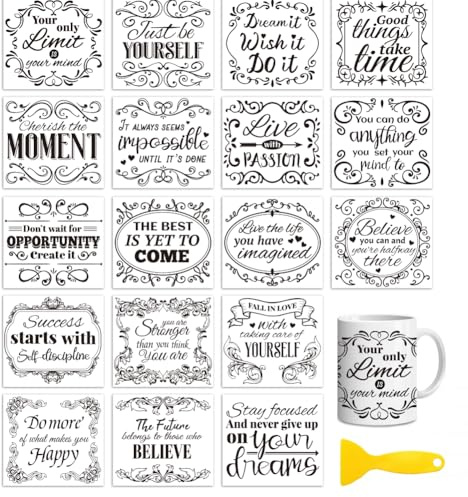 Peacoblue Rub on Aufkleber,Vintage Zitate Transfersticker UV DTF | 18 Blatt wasserfeste UV DTF sticker Rub On Folien für Holz, Glas, Metall, Becher, Spiegel und DIY Wohndekoration