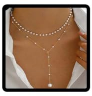 Wedity Pärl- och tofs Y-halsband, staplat kraghalsband, presentsmycken för kvinnor, 37,0 cm + 5,0 cm förlängning, guldpärlor, inte en ädelsten