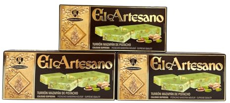 El Artesano - Turrón Calidad Suprema con Azucar (3 Uds Turrón de Mazapán con Pistacho)