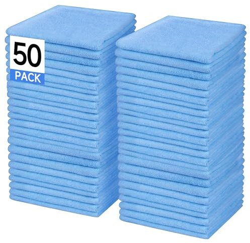 ENGLOTECH Microfiber Cleaning Cloth, 50 Pack Large Size Cleaning Rags, Cleaning Towels Free from Streaks/Lint/Scratch for Cars 37cm X 37cm (Light Blue)
