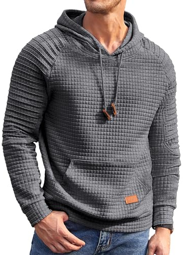 COOFANDY Huvtröja, långärmad dragsko, sweatshirt, mjuk huvtröja med känguruficka, mörkgrå, XL