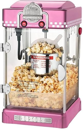 Small Fully Automatic Popcorn Popper Maker, Household Popcorn Machine, 304 Stainless Steel Material, Easy Cleaning, Great For Couples, Family, Movie Time, Pink