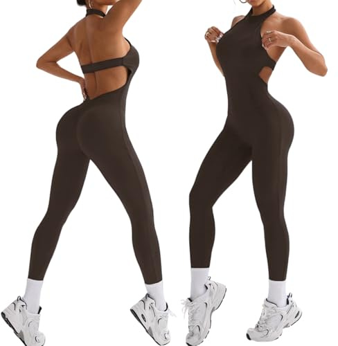 XDSP En-delad träningsdräkt för kvinnor Sport Dam utan sömmar Stretchig elegant rygglös justerbar body Jumpsuit En-delad träningsdräkt Sportkläder Gym Fitness Yoga, L