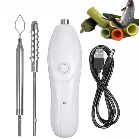 Portable Vegetable Corer Cordless Zucchini Corer with 2 Cutter Heads 30W Electric Scraping Scale Machine Scale Scraper Stainless Steel Rechargeable Fruit Digging Corer