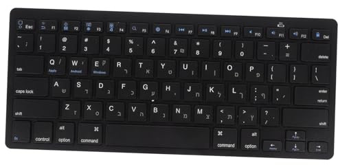 POPETPOP Clavier Hébreu sans Fil Ultra-Fin, Format Complet, en Abs Noir, pour Bureau et Entreprise, Compatible Ordinateur et Portable