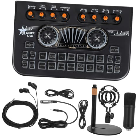 BESPORTBLE Pack Micrófono Tarjeta Sonido, Mezclador de Audio Cambiador de Voz para Podcast y Gaming, Diseño Compacto para Creadores de Contenido