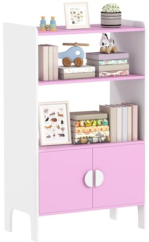 AIYAPLAY Aufbewahrungsregal Kinderregal 2 Schränke Rosa 60 x 35 x 100 cm | Kinderbücherregal, 2 Offene Ablage, Rutschfeste Füße, Kippschutz, Spielzeugregal, Standregal, für Kinderzimmer