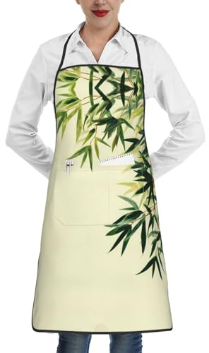 WXCJWD Delantal de trabajo impermeable con hojas de bambú para hombres y mujeres, para cocinar, asar, jardinería, carpintería, ajustable