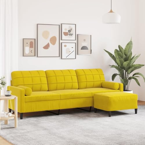 HETFTJN Samt 3-Sitzer Sofa Gelb 226x77x80 cm mit Hocker Modernes Couchgarnitur für Wohnzimmer Jugendzimmer kleine Räume Entspanntes Lesen und Sitzen