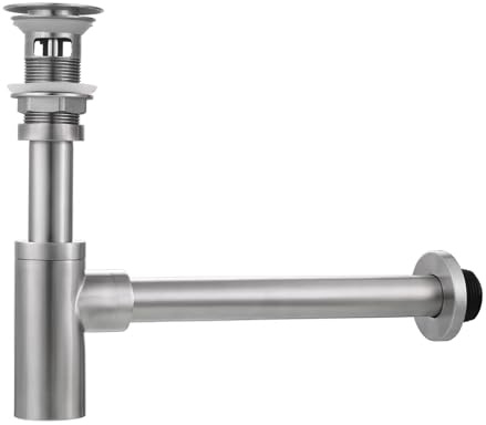 YWJFSA Siphon de Lavabo avec Trop Plein,Bonde Pop-Up Clic Clac,Anti Odeur,Syphon en T Réglable,Kit de Siphon de Vidange Siphon Lavabo Extra Plat 1-1/4 Chromé