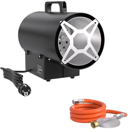 YRHome 10KW Tragbarer Gas Heizgerät Gasheizer mit Thermostat & Piezo Zündung, Gasheizgebläse Heißluftgebläse für Industrie/Baustelle Für Propan/Butan Flaschen inkl. Druckminderer & Schlauch 220-240V
