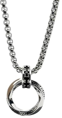 IMINI Infinity Circle Pendant Necklace - Irregular Geometric Interlocking Charm on 60cm Stainless Steel Rope Chain, Punk Hip Hop Statement Jewellery Gift for Men Women
