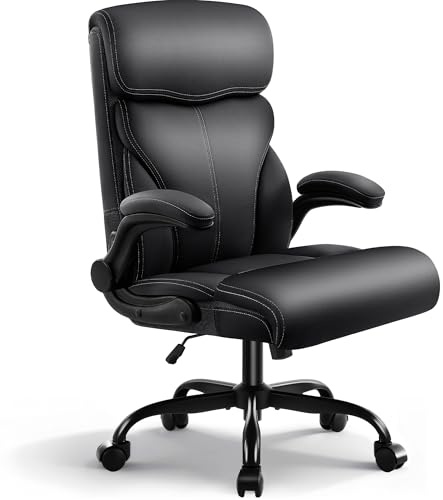 Coscendo Ergonomischer Chefsessel aus PU-Leder mit Armlehnen, Schwarz | belastbar bis 180 kg , Hohe stabile Rückenlehne, höhenverstellbarer Drehstuhl mit Rollen, optimal für Büro & Homeoffice