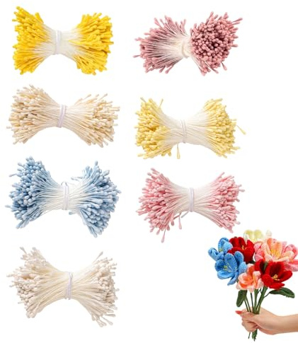 7 Bündel Blumen Staubblatt Set Künstliche Blütenstaubblätter Doppelkopf Matt Staubgefäße für Pfeifenreiniger Blumen Basteln DIY Hochzeit Deko Blumenstrauß Handwerk Zubehör in 7 Lebendigen Farben