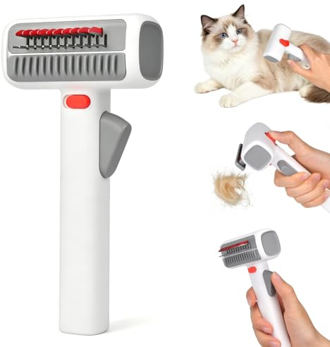 2-in-1 Pet Self-Detangling & Grooming Comb,Dual-mode Dog Deshedding Brush,Pet Self-Cleaning Hair Removal Comb, Gentle Undercoat Rake & Brush for Long or Short Hair, Removes Mats, Tangles & Loose Fur