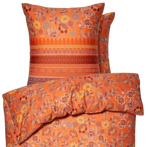 Bassetti Bettwäsche 135x200 cm, Mako Satin, 100% mercerisierte Baumwolle, Varigotti O1, orange, edel glänzend, atmungsaktiv, Reißverschluss
