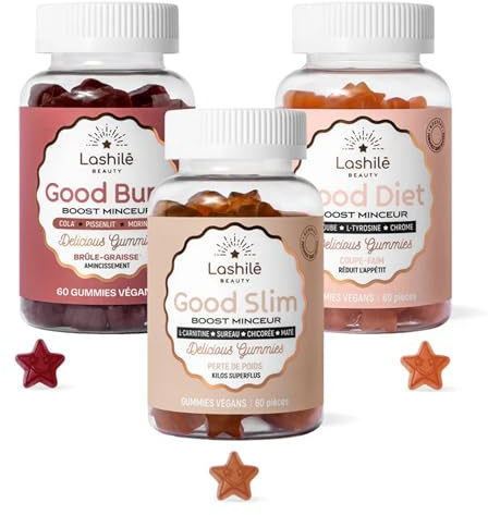 Lashilé Beauty Pack Minceur Gummies | Good Slim + Good Burn + Good Diet | N°1 Ventes Gummies Pharmacie | Brûle-Graisse, Perte de Poids, Coupe-Faim | Sans Sucres, Fabriqué en France | Lot de 3