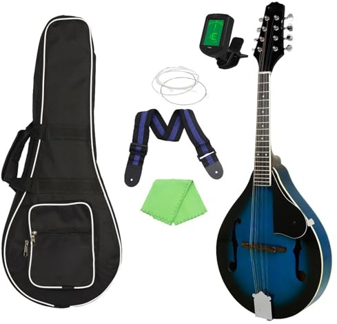 Mandolina Instrumento Musical Tradicional Con Guitarra De Ocho Cuerdas Madera Tilo Azul Y Correa Transporte(Complete set of accessories)