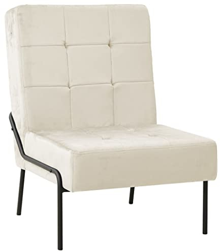 Runheo Relaxstuhl Cremeweiß Samt mit pulverbeschichteten Metallbeinen 65x79x87 cm ergonomischer Polsterstuhl für Wohnzimmer Büro Esszimmer Komfort modernes Design