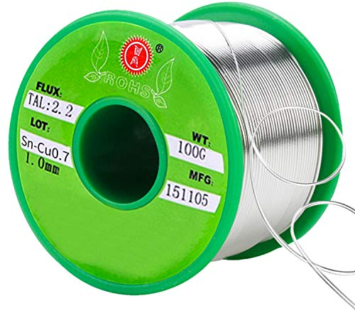 SANTOO Sn-99.3 Cu-0.7 Hilo de Estaño de Núcleo de Colofonia Cable Sin Plomo (1 mm de diámetro, 100 g), Alambre de Soldar,Accesorios de Soldadura para Soldadura Eléctrica y Bricolaje, etc
