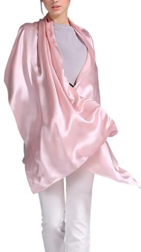 Prettystern Damen Herren festlich Seiden-Stola Crepe Satin Seide uni-farbe Seidentuch bolero Schultertuch für Abendkleider rosa