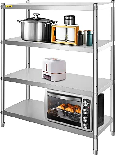 VEVOR rostfri stålhylla gastronomi 4 hyllor tung lasthylla förvaringshylla 150 kg kökshyllor stående hylla 1145 x 425 x 45 mm stående hylla hylla