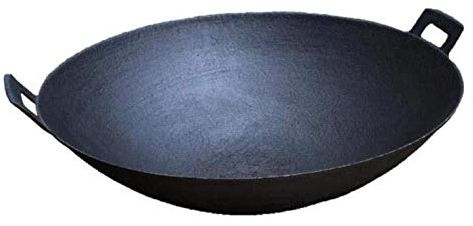 ZCXBHD Wok ， Poêlon Wok en Fonte Poêle à Induction à Induction Antiadhésive avec Fer à Moudre,34CM