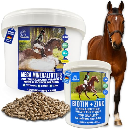 EMMA Alimento mineral y biotina para caballos – Biotin Zinc Pellets para pezuñas, piel y pelo • Minerales con zinc, selenio, magnesio, levadura de cerveza y vitaminas para el crecimiento de pezuñas