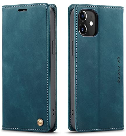 QLTYPRI Kompatibel mit iPhone 12 und iPhone 12 Pro, Vintage Dünne Handyhülle mit Kartenfach Ständer Ledertasche Klapphülle Schutzhülle Kompatibel mit iPhone 12 und iPhone 12 Pro (6,1 Zoll) - Blau | Vintage PU Leder Hülle, Handyhülle mit 2 Kartenfächer, Standfunktion, Weicher TPU-Rahmen, Stoßfeste Flip Wallet Case