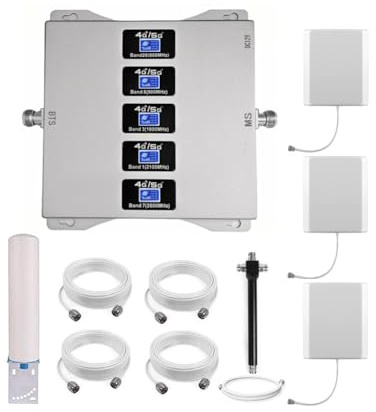KKBSTR Amplificateur 4G Repeteur 4G Amplificateur Reseau Mobile 5 Bandes | Améliorez 2G/3G/4G/partie 5G, Trois Antennes D'intérieur
